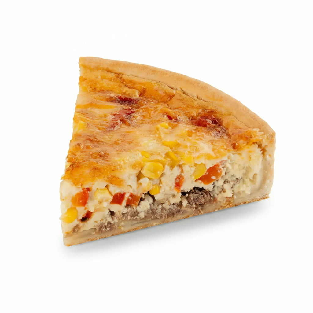 Quiche Lorraine cu Vită Fragedă, Ardei și Porumb Dulce