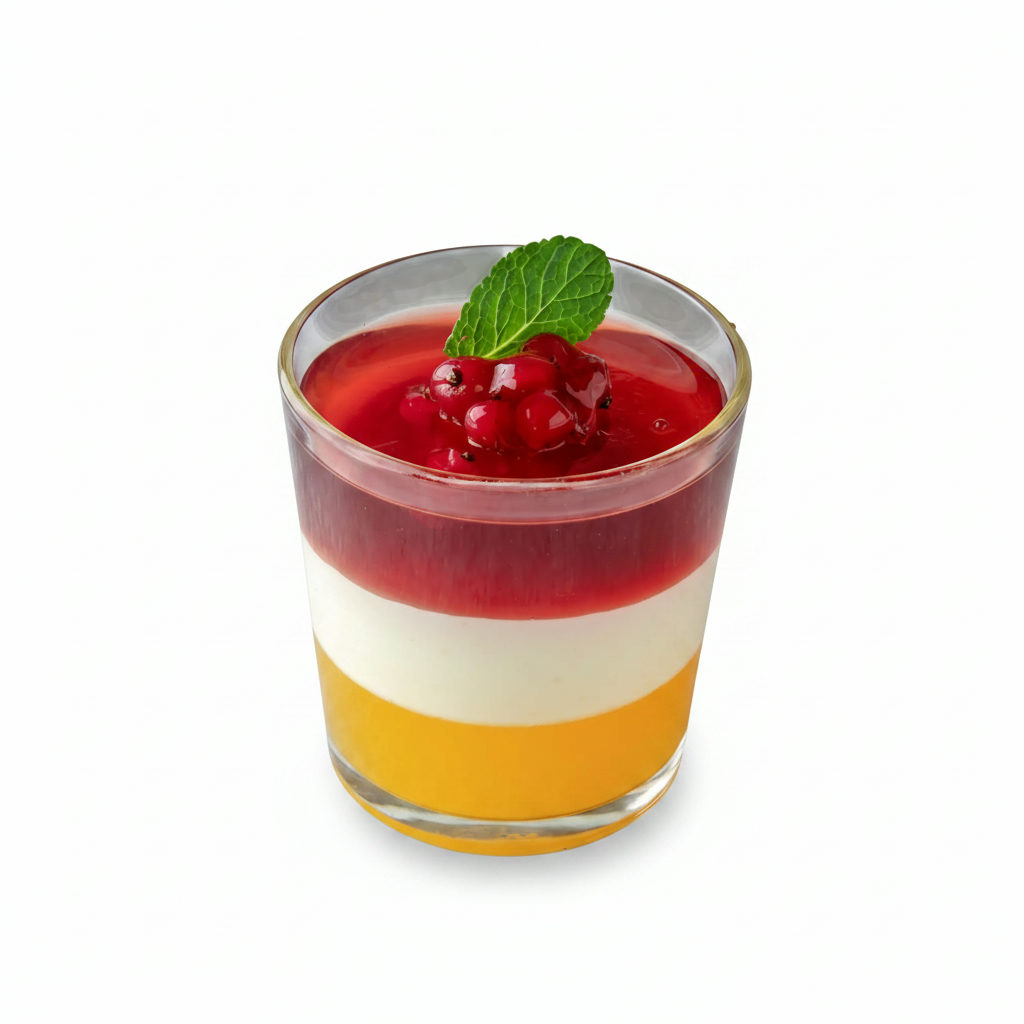 Blanc Manger un desert cu Jeleu de Rodie și Mousse de Brânză