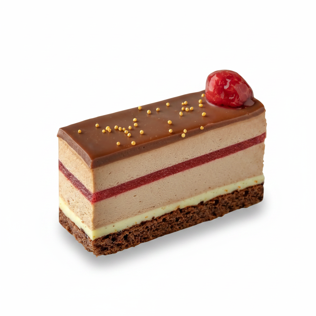 Prăjitură Entremet Frangelico cu Mousse de Ciocolată, Alune și Căpșuni