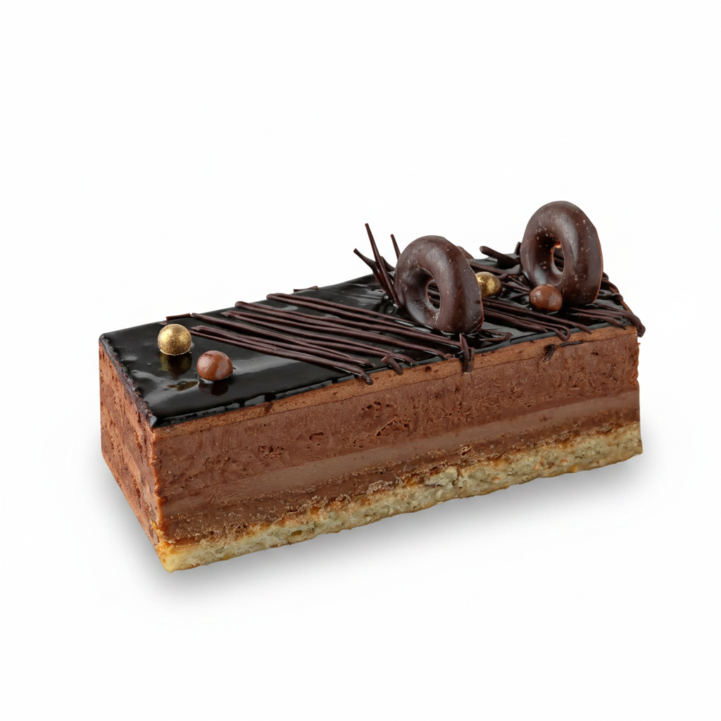 Prăjitură Douceur Amandes, Mousse de Ciocolată și Migdale Crocante