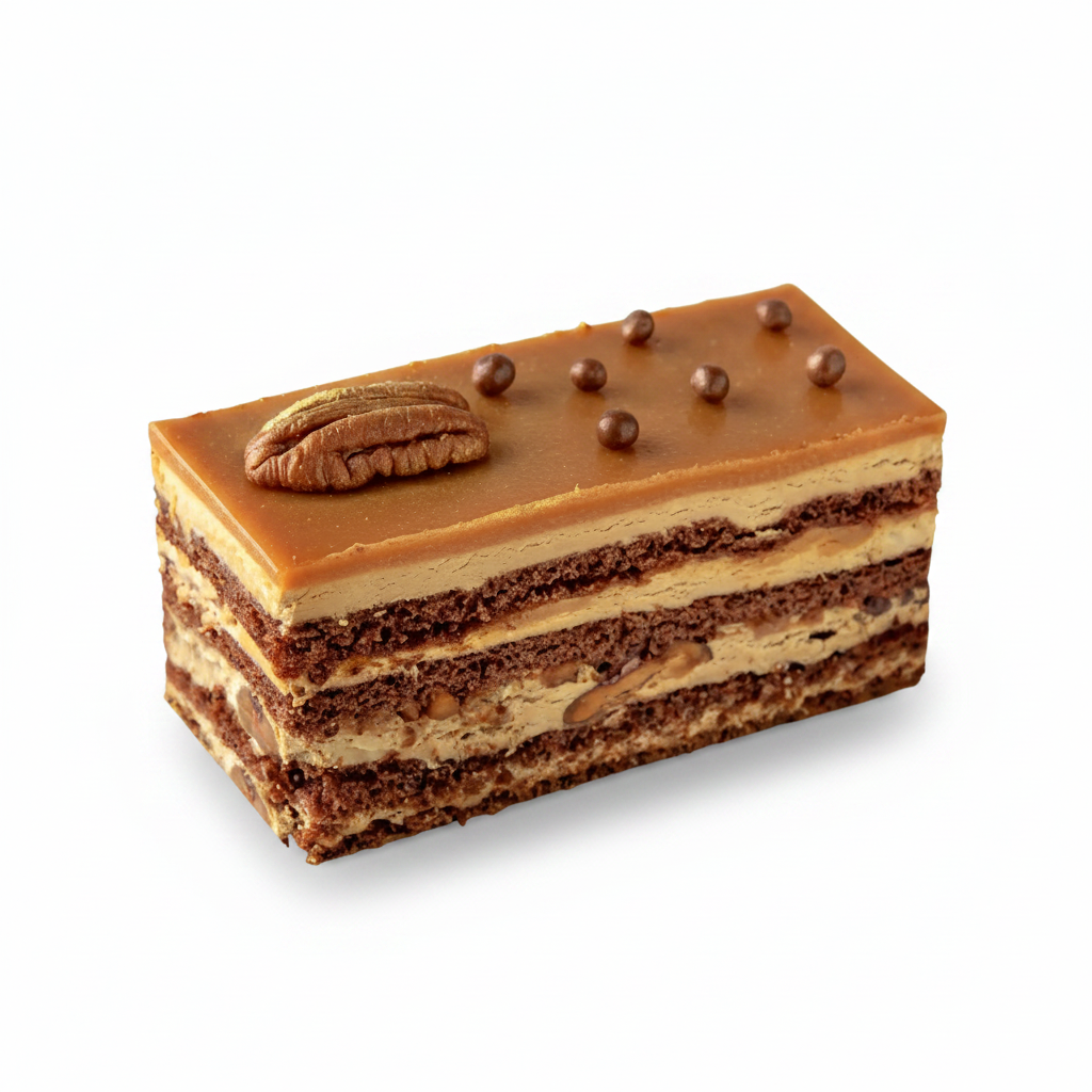 Prăjitură Entremet Coffee-Toffee cu Nuci Pecan Délice d’Ange